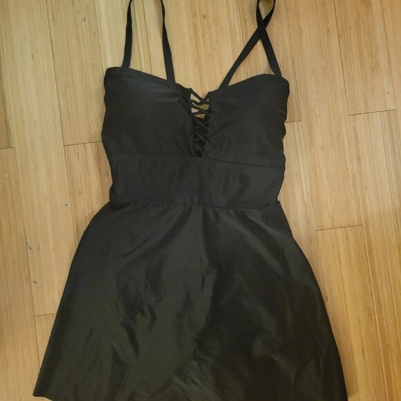 torrid Other - Torrid Women’s 3 22-24 Swimsuit Criss Cross Peplum Black Long Swim Dress.